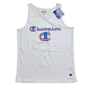 Champion Lightweight Tank Top Boys Size Medium Youth White Logo Sleeveless
